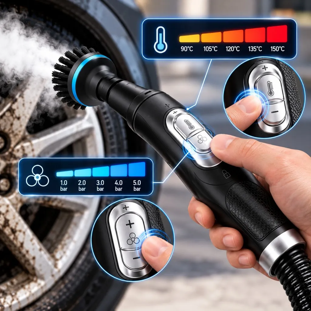 Lança ProVapor com controlos de pressão e temperatura na mangueira